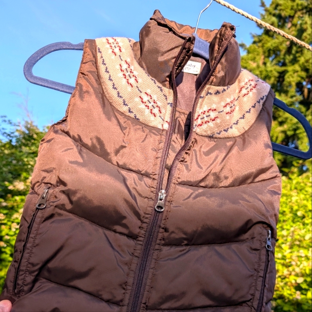 Box#22       Brown Kids Puffer Vest with Knitted Patterned Yoke
